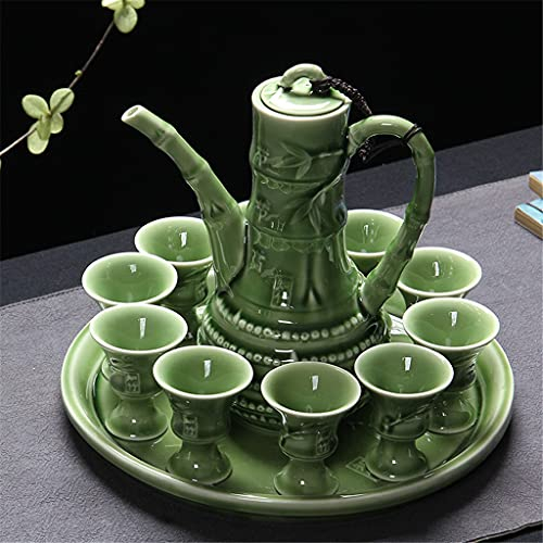 Olla de Vino Antigua, Juego de Vino Celadon, Vino doméstico de cerámica, Base Alta, Copa de Vino, Plato de Vino