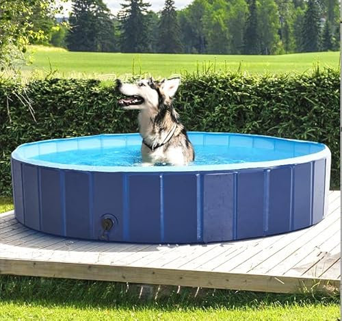Piscina Plegable para Perros Gatos Bañera Portátil para Mascotas Plegable PVC Antideslizante y Resistente (120 * 30CM-Azul Oscuro)