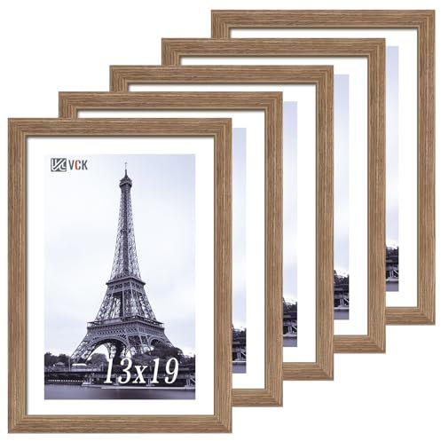 VCK 13x19 Bilderrahmen 5er Set - Braun Nussbaum, Strukturiert Exklusiv Massivholz Posterrahmen mit poliertem Plexiglas, Wandbehang