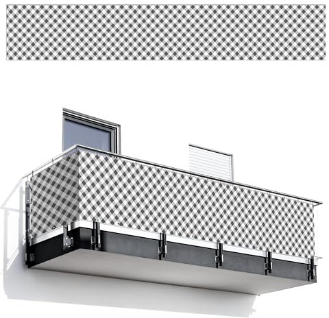 MuchoWow© Balkon Sichtschutz Einseitig 85x500 cm Groß PVC Terrassen Garten Windschutz ohne Bohren Wetterfest für Zaun Terrasse Sichtschutzmatte Outdoor Deko Muster - Schwarz - Weiß