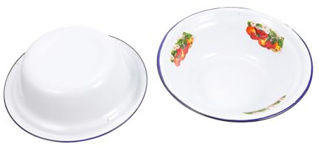 SHOWERORO Cuencos de Sopa de Estilo Retro 2 Piezas Cuencos Esmaltados Cuencos de Estilo Vintage Vajilla de Cocina para El Hogar