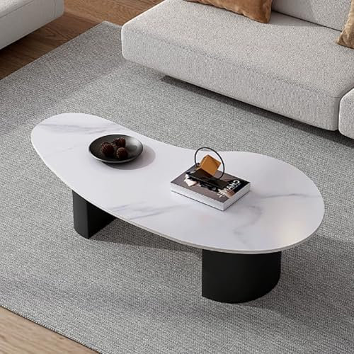 Tqertrtfxa Table Basse Moderne Rectangulaire en Pierre et Marbre Blanc, 140*70cm/55.1*27.6in, Usage Résidentiel