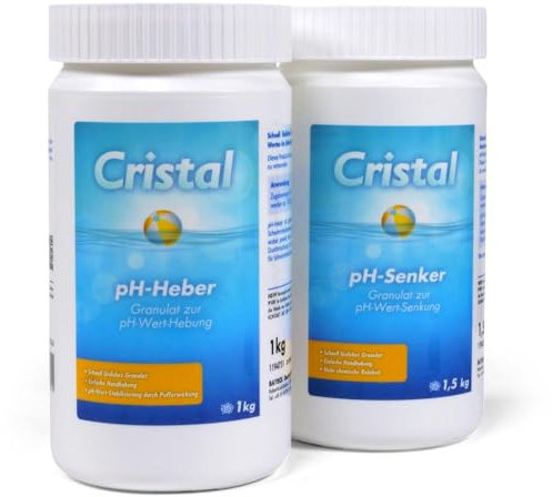 Cristal Set 1 kg pH-Heber + 1,5 kg pH-Senker - Hebt oder senkt und stabilisiert den pH-Wert des Poolwassers - Einfache Handhabung - pH-Plus pH-Minus