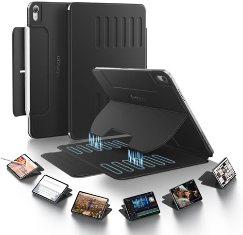 Ambison Custodia per iPad Air 11 M3/M2 (2025/2024), attacco magnetico e angoli multipli, Smart Folio per Air 5a/4a generazione (2022/2020) con portapenne, accensione e spegnimento automatico