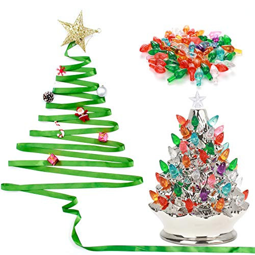 50pcs Ceramic Christmas Tree Replacement Lights Bulbs Ceramic Christmas Tree Replacement Lights Plastic Lights Pegs Halloween Ornaments for Ceramic Tree Assorted Colors