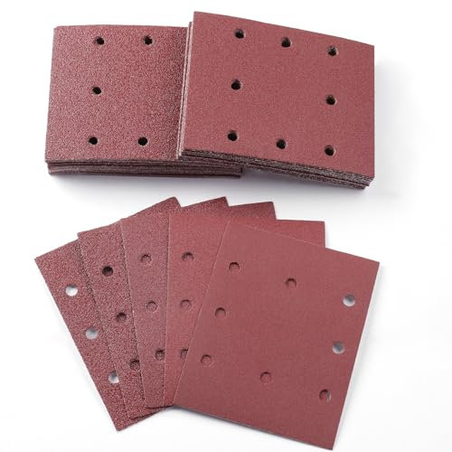 Sruhrak 50 Pieces Sandpaper, 115x145mm Sanding Sheets Stick and Peel Sanding Pads 40/60/80/120/240 Grits Set Sander Paper for Electric Sander Polishing, Rust Removal