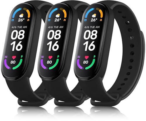 Wanme 3 Stück Armband für Xiaomi Mi Band 5/ Xiaomi Mi Band 6 Armband, Weiches Silikon Atmungsaktiv Ersatzarmband für Amazfit Band 5/ Xiaomi Mi Band 6/5 Armband (Schwarz*3)