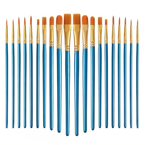 Pinselset 20 Stück Nylon Acrylfarben Pinsel Künstlerpinsel Aquarellpinsel für Aquarell Acryl Ölgemälde, für Künstler, Erwachsene und Kinder (Blau)