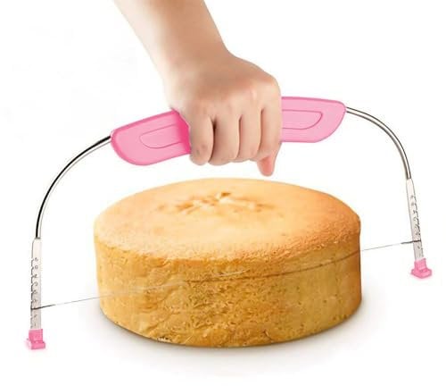 Dszemie Cake Cutter, Adjustable Cake Cutter Leveller, Professional Cake Leveller with Stainless Steel Wires and Pink Handle, for Kitchen Accessories Baking Tools