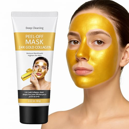 Peel Off Masque Visage de au Collagène,Peau éclatante, Pour Le Anti-Rides, Anti-Ridules, Sérum Acide Hyaluronique Hydratant, Gold Foil Peel-Off Mask, 60g