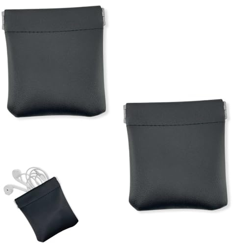 Portamonete Chiusura Snap 2 Pezzi - Custodia Protettiva in PU per Cuffie e Auricolari, Borsa da Viaggio Impermeabile per Monete, Chiavi e Piccoli Oggetti con Design Elegante e Pratico, 8x8.5 cm