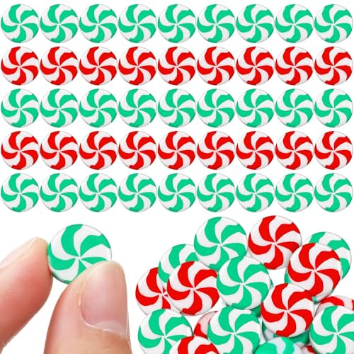 DIELIANHUA 60 Stück Mini Bonbon Deko Weihnachten aus Polymer-Ton, Künstliche Süßigkeiten Dekos, Weihnachtsdeko Candy, Mini Weihnachts Deko, 1.1 x 1.1 cm, für Weihnachtsbaum und DIY-Bastelarbeiten