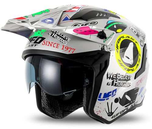 Casco Jet Sheratan Legendary con visiera parasole a scomparsa Trial Street Scooter Moto Argento (XS: 53-54 cm)