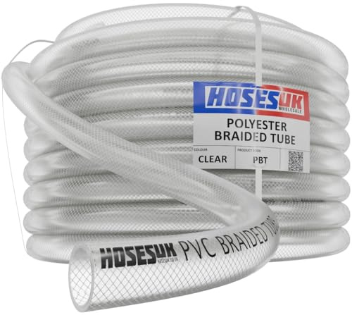 25mm (1) Clear Braided PVC Hose Pipe - Heavy Duty, Water, Airline, Compressor, Food Grade 10m Length