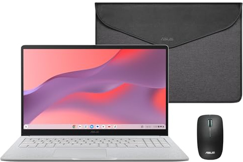 ASUS Chromebook CX1505CTA - Computer portatile Full HD da 15,6 (Intel N50, 4 GB di RAM, 128 GB eMMC, ChromeOS) custodia QWERTY e mouse inclusi + 3 mesi Google AI Pro con Gemini Pro e memoria da 5 TB