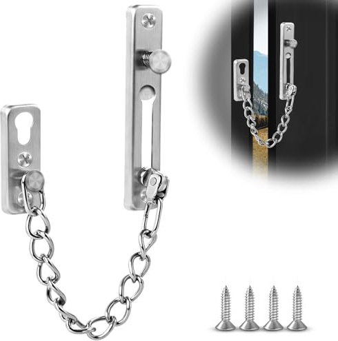 Door Chain Lock Heavy Duty Chain Lock for Door | Stainless Steel Latch with Spring, Anti-Theft Security Lock for Home, Hotel (Silver)