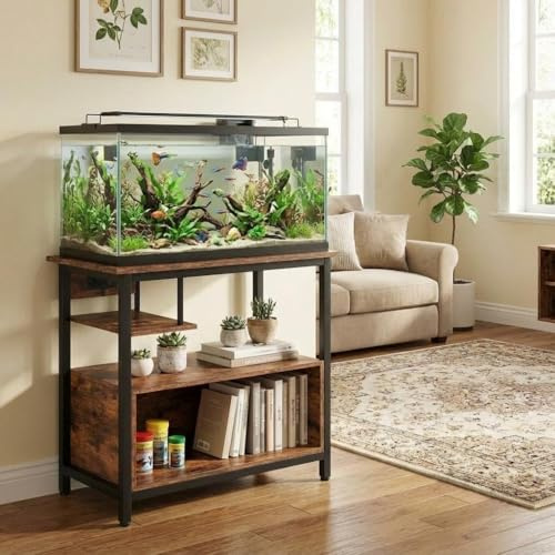 Garvee Support Aquarium 40-50 Gallons avec Prises Électriques - Meuble Métal Et Bois 4 Étagères pour Aquarium Terrarium Turtle - 93x48x78 cm