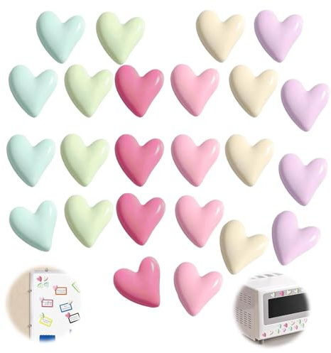 24PCS Cute Heart Fridge Magnets, Strong Colorful Refrigerator Magnets for Fridge, Whiteboard & Locker, Decorative Small Magnets for Home Office School, Fridge Magnets for Adults