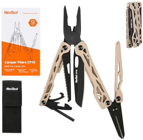 NexTool Camper CP10 Outdoor Multitool 12-in-1cmit Feuerstarter | Verriegelbarem Messer & Säge, mit Schere, Zeltnagelzieher, EDC Ausrüstung für Camping, Wandern, Geschenk für Männer