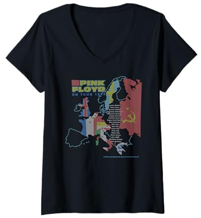 Women's Pink Floyd On Tour 1989 Europe Map Cities V-Neck T-Shirt