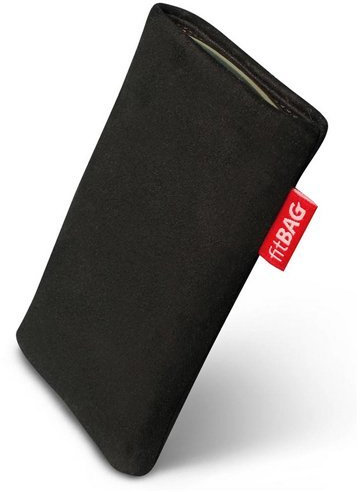 fitBAG Folk Schwarz Handytasche Tasche aus feinem Wildleder Echtleder mit Microfaserinnenfutter für HTC Snap
