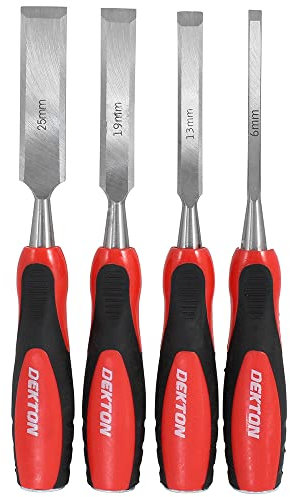 Dekton 4 Piece Chisel Set-heat Treated And Hardened Carbon Steel Blades| Striking Caps| Ergonomic Anti Slip Grips| Durable Construction For Long-lasting Use| Versatile Tool Kit For Fine Detailing
