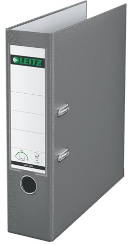 Leitz Qualitäts-Ordner 180° Plastik, 20er Pack, das Original, DIN A4 Aktenordner 8 cm breit, 90% Recycling-Karton, 30% Pre-Consumer Recycling-Kunststoff, Mit 180° Mechanik, 600 Blatt, Grau, 10105085
