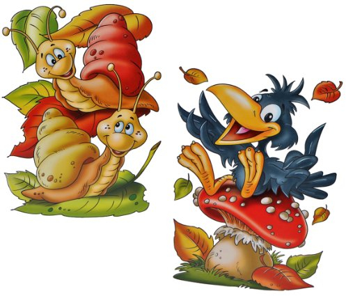 alles-meine.de GmbH 1 Stück: XL Fensterbild Herbst - Schnecke/Rabe/Pilz/Erdmännchen - Sticker Fenstersticker Aufkleber selbstklebend & statisch haftend wiederverwendbar