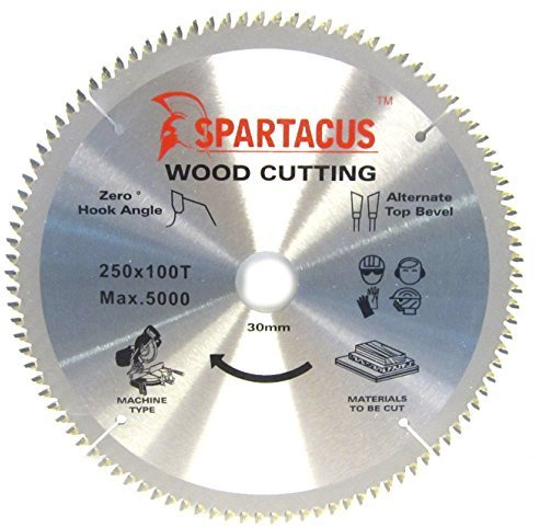 Spartacus 250mm Diameter x 100 Teeth x 30 Bore Wood Cutting Mitre Chop Saw Blade Fits Dewalt DW717 DW717XPS DW716