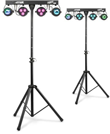 2X Max PartyBar1 DJ Light Bar with Jelly Moon & Par Lights - Disco Party Lighting with Auto & Sound Activation, Adjustable Tripod Stands, DMX Compatible for DJs and Home Discos | Disco Light bar