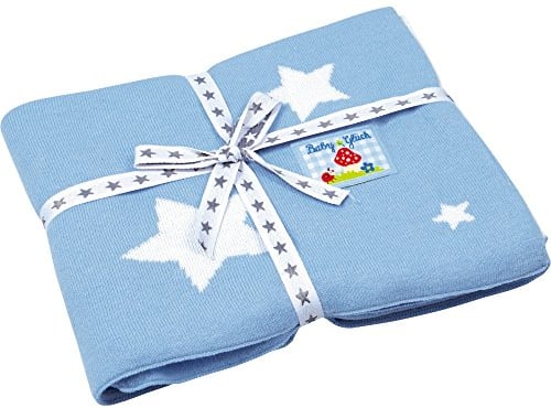 Spiegelburg 13964 Strickdecke BabyGlück, hellblau (ca. 80 x 80 cm)