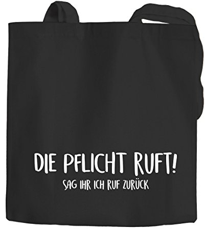 Jutebeutel Die Pflicht ruft Sag ihr ich ruf zurück Spruch Sprüche Baumwolltasche Stoffbeutel Tragetasche Moonworks® schwarz 2 lange Henkel