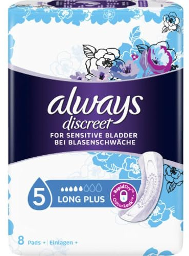 Always Discreet Incontinence Pads Plus Women Long Plus x8, Strong Protection You Barely Feel