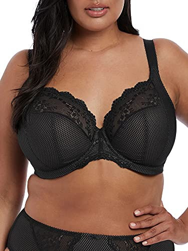 Elomi Women's Charley Bra: Stretch Lace & Mesh, Racerback Option. Low Plunge UK jj, Us Sizes D-n, Opaque, Black, 44E