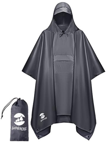 SaphiRose Extra dicker Regenponcho mit Kapuze, doppellagig, wasserdicht, Regenmantel für Herren, Damen, Erwachsene