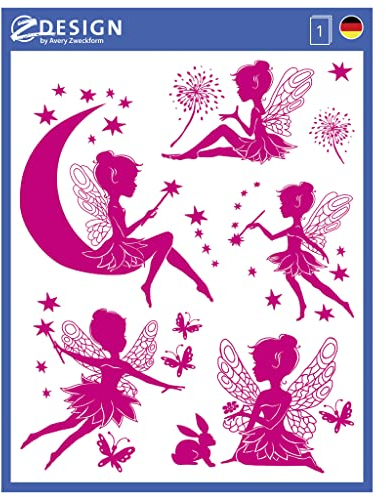 AVERY Zweckform 54996 Fensterbilder Feen 8 Stück (bunte selbstklebende Fensteraufkleber für Kinder, Mädchen, glänzend, wasserfest, ablösbare Fensterfolie, Fenstersticker und Deko für Fenster, Spiegel)