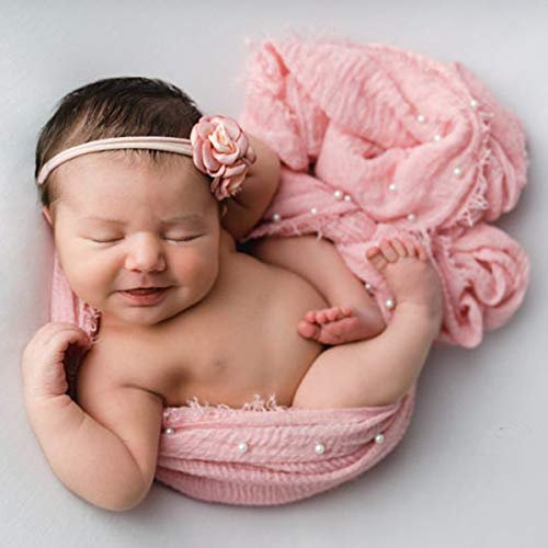 Neugeborene Foto Requisiten Baby Stretch Wrap Säugling Baby Fotografie Lange DIY Perlen Ripple Wrap Decke Fotografie Wrap für Mädchen Jungen (Rosa 90X170cm)