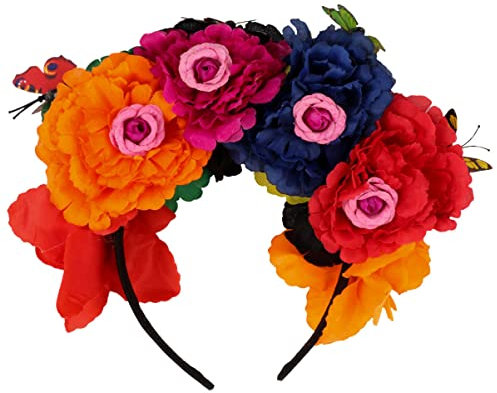 Lurrose Bandeau de Fête D'halloween Couronne de Fleur Rose Mexicaine Costume de Fête D'halloween Casque Jour Du Bandeau Mort Couronne de Fleurs Dia de Los Muertos (Couleur Mixte 2)