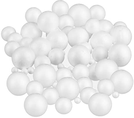 Relaxdays 288 x Styroporkugeln, gemischt, kleine & große Bastelkugeln, zum Basteln & Bemalen, Styroporbälle, ∅: 2, 5 & 7 cm, weiß