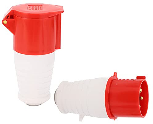 GAESHOW Industrial Plug Connector, 32 Amp Plug, 4 Pin 3 Phase Power Plug, IP44 Dust‑Proof Waterproof Socket AC 380V‑415V for Power Tools Machinery