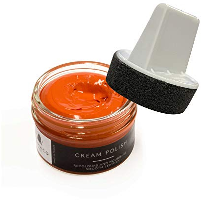 Famaco 50ml Orange Mandarine Leather Deluxe Cream Polish for Boot and Shoe with Application Sponge - Long Lasting Shine Protector Kit for Boots and Shoes