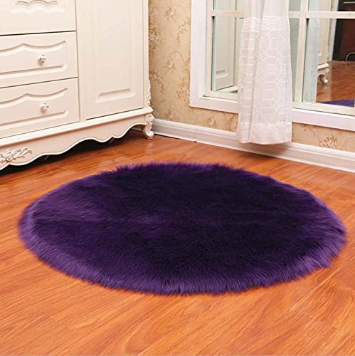 Rund Faux Lammfell Schaffell Teppich Super weich Modern Fellteppich Deko Fell Teppiche für Kinderzimmer Wohnzimmer Stuhl Couch rutschfest (Lila,160x160cm)