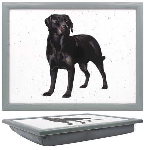 Tamersgifts Cushioned Laptrays Lap Tray TV Dinner Bean Bag Padded Cushion Gift (Black Labrador Laptray)