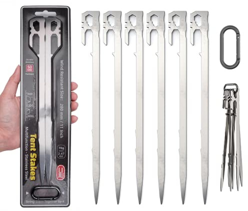 Zeltheringe, Campingzubehör für Zelt, Camper, Edelstahl, robuste Erdspieße, leichtes Camping-Essentials, 27,9 cm, 70 g, 6 Stück