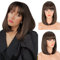 FESHFEN Kurze Bob Kastanie Braun Perücken mit Pony für Damen Mittellange Synthetik Perücken Gerade Haar Perücken für Frauen 35 cm