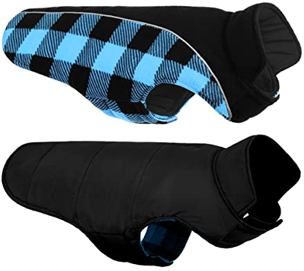 CITÉTOILE Warme Hundemantel Winter, Hundemantel mit Bauchschutz, Wintermantel für Hunde mit Reflektierend, Wendbarer Hundejacke Hundekleidung mit Geschirrloch, Blau, S