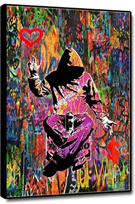 Banksy Graffiti-Kunstbild: Liebe oder Geld. Banksy-Street-Kunst-Poster. Druck auf Leinwand. Wandbild für Wohnzimmer 71x114cm(28x44.9) Goldener Rahmen