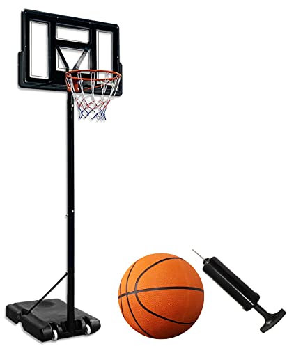XMTECH Basketballkorb mit Ständer, Rollen, Basketball und Pumpe, Höhenverstellbar 2,3-3,05 m Basketballständer Basketballanlage Basketballkörbe für Kinder Erwachsene, Outdoor & Indoor
