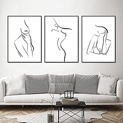 HTWLMM Abstrakte Frau Eine Linie Zeichnung Leinwandbilder Poster Wandkunst Gemälde Kunstdruck Für Schlafzimmer Wohnzimmer Wohnung Dekor Kein Rahmen (3X40X50CM)
