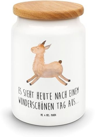 Mr. & Mrs. Panda Dose Lama Springen - Geschenk, Keksdose, Guten Morgen, behälter, Neustart, Glück, Kaffeedose, Frischhaltedose, Happy Day, Lamas, Vorratsbehälter, vorratsbox